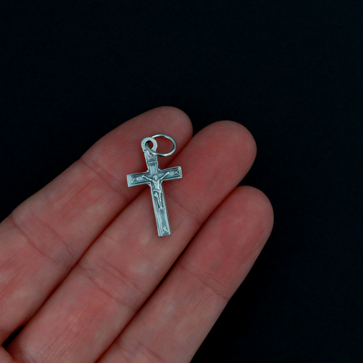 Small Flat Crucifix Cross Pendant, 7/8" Long