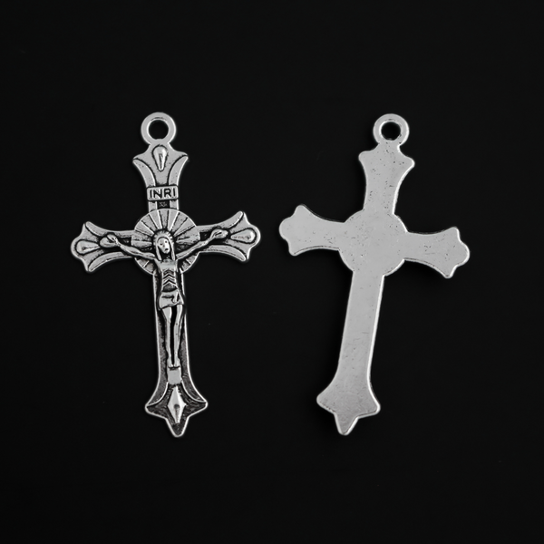 Small Crucifix Cross Charms in Antique Silver, Starburst Design with Flared ends, 36mm Long, 5pcs