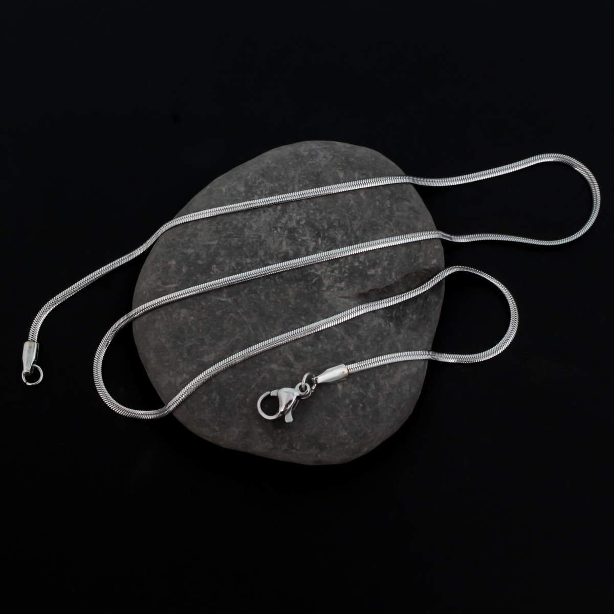 Stainless Steel Flat Snake Chain Necklace with Lobster Clasp, 16" Long