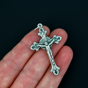 Starburst Nimbus Crucifix Cross with Ornate Flared Edges 1-3/4" Long