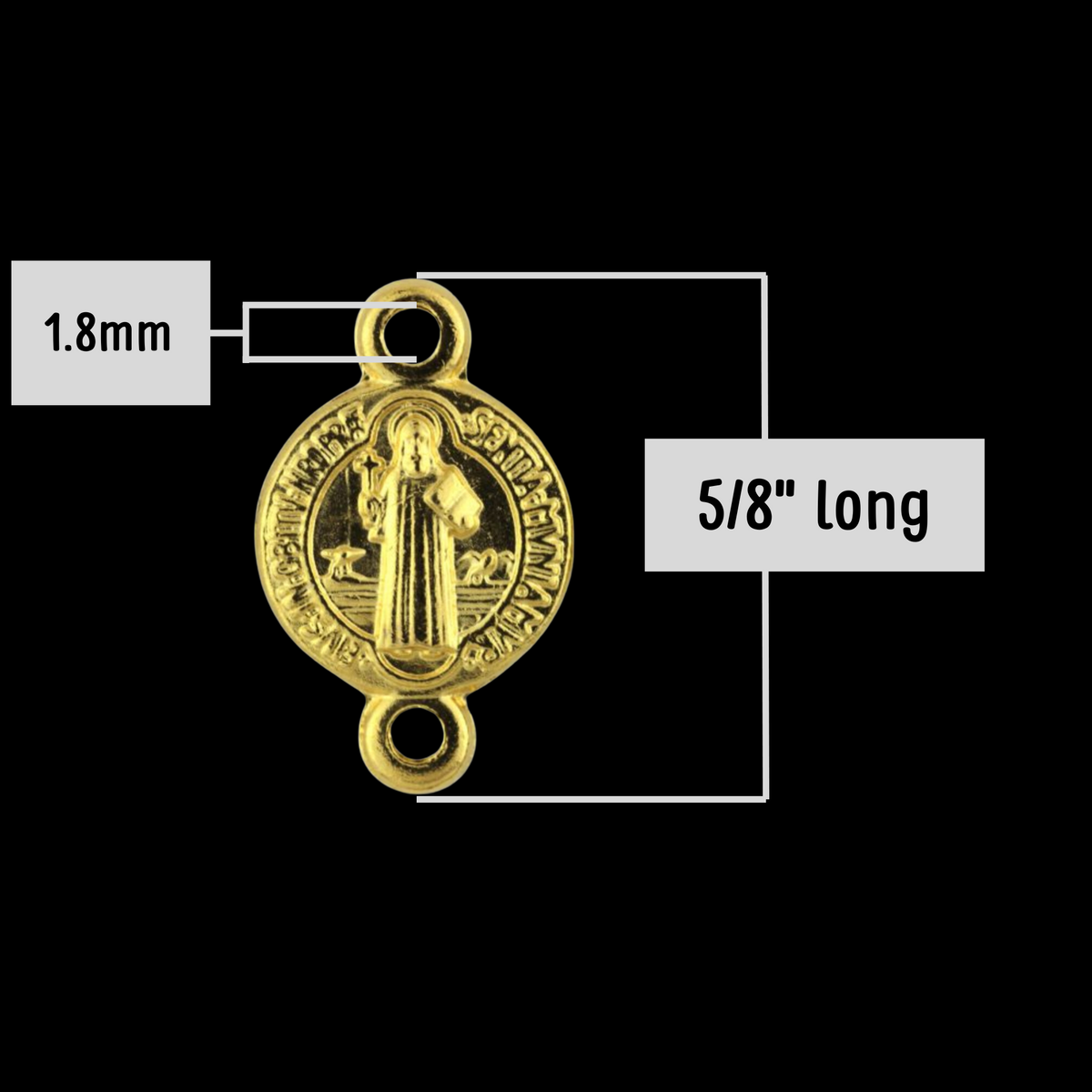Saint Benedict Medal round flat connector links that are a shiny gold color and are handcrafted in Italy