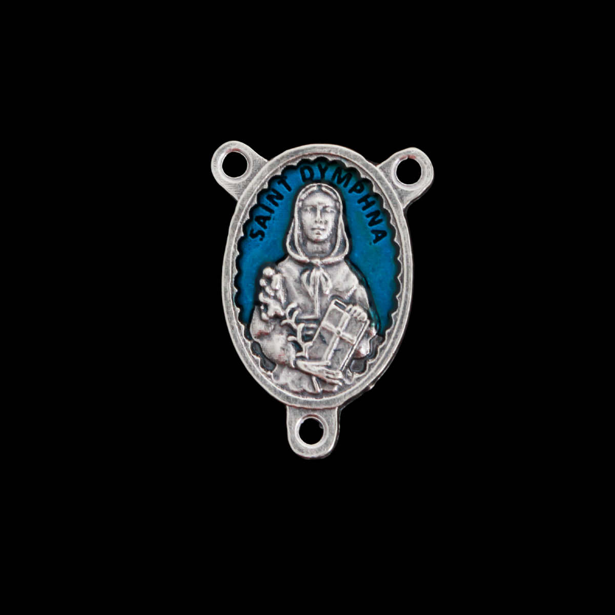 Saint Dymphna Blue Enamel Rosary Centerpiece - Patron of Depression