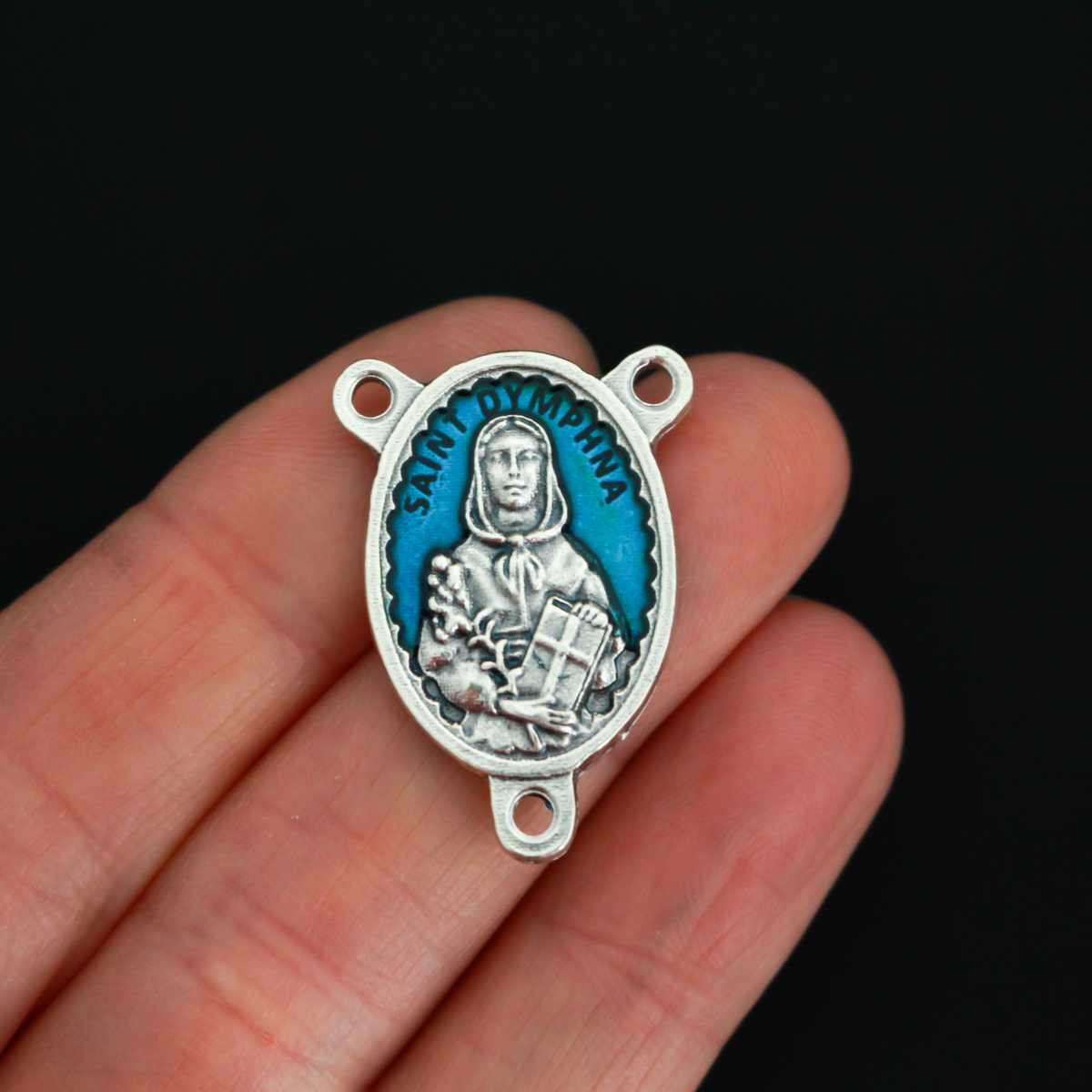 Saint Dymphna Blue Enamel Rosary Centerpiece - Patron of Depression