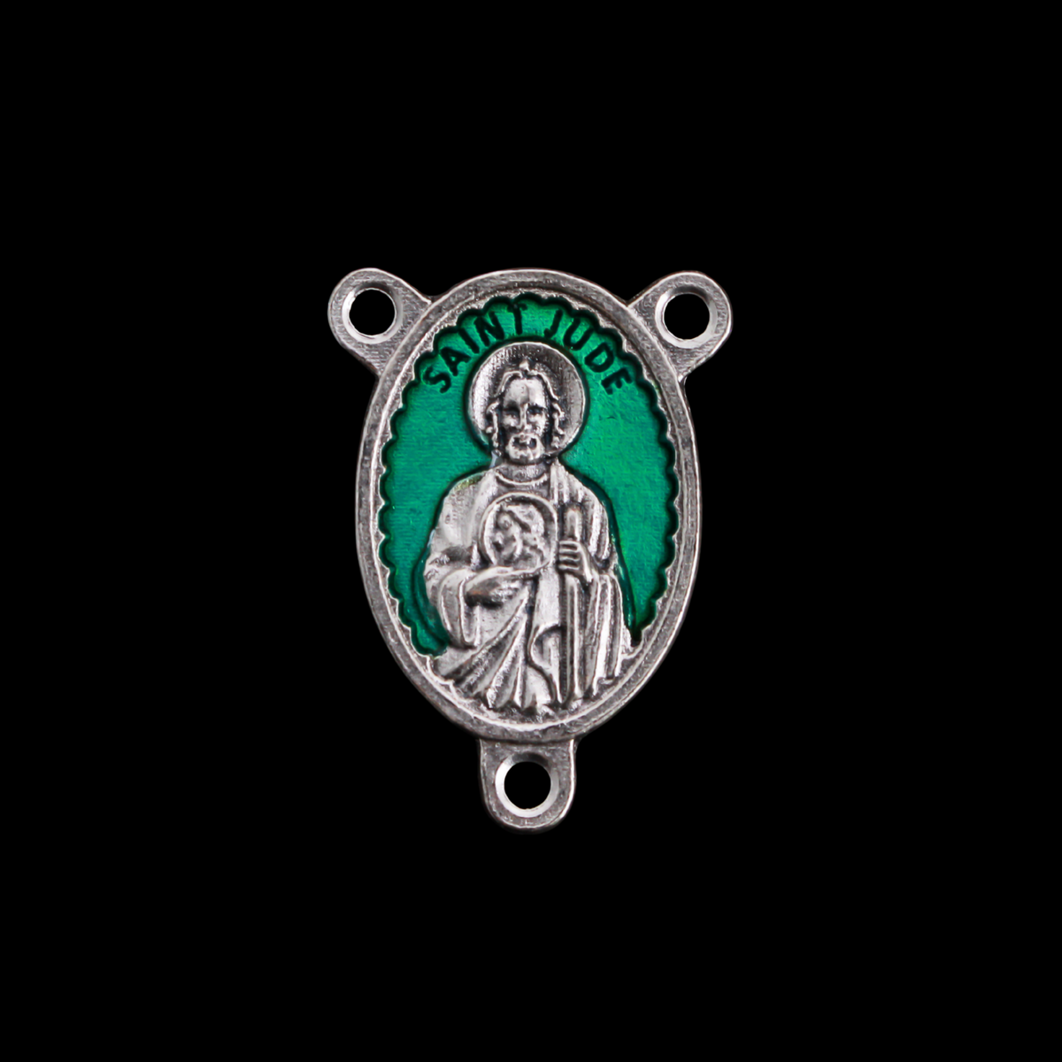 Saint Jude Rosary Centerpiece with Green Enamel Detail - Patron Saint of Hope and Desperate Cases