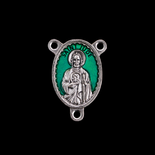 Saint Jude Rosary Centerpiece with Green Enamel Detail - Patron Saint of Hope and Desperate Cases
