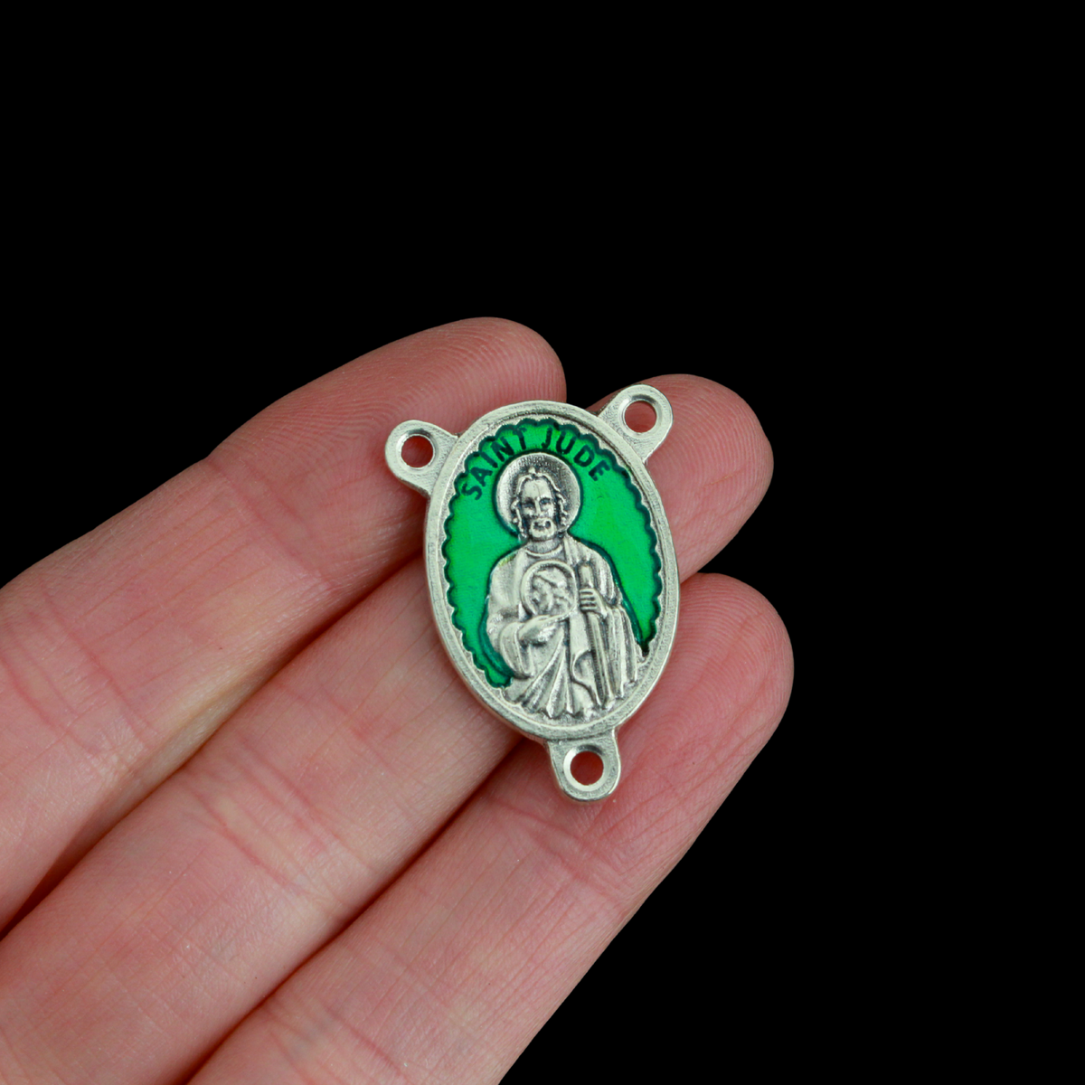 Saint Jude Rosary Centerpiece with Green Enamel Detail - Patron Saint of Hope and Desperate Cases