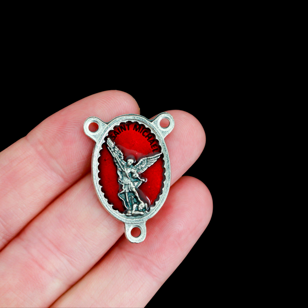 Saint Michael Rosary Centerpiece with Red Enamel - The Great Defender and Protector