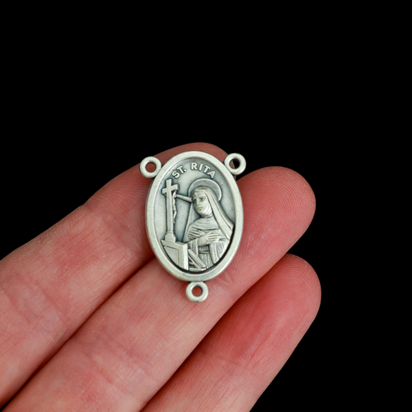 Saint Rita Rosary Centerpiece 1 inch Oval - Patroness of Desperate Causes