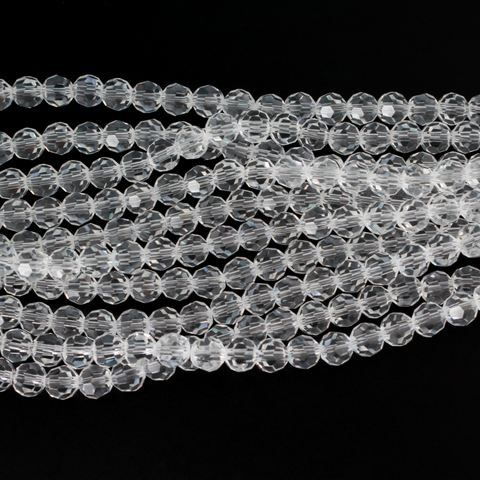 Transparent Glass Bead Strand 7.2mm Round Faceted Crystal Beads - 68pcs/strand