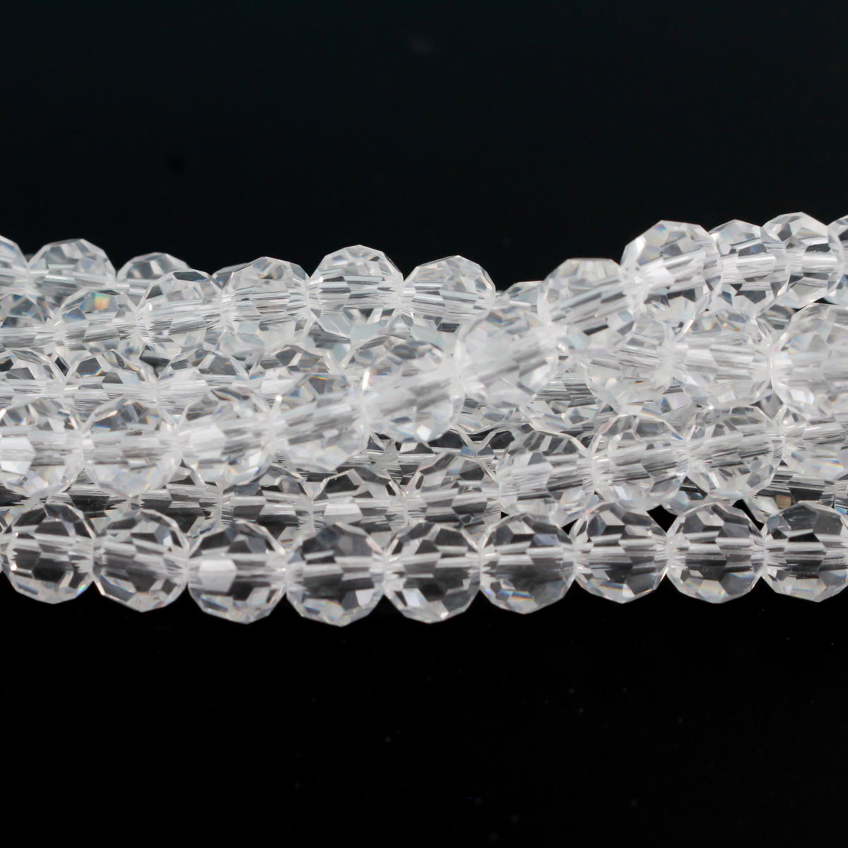 Transparent Glass Bead Strand 7.2mm Round Faceted Crystal Beads - 68pcs/strand