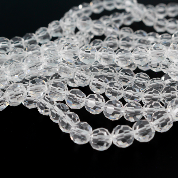 Transparent Glass Bead Strand 7.2mm Round Faceted Crystal Beads - 68pcs/strand