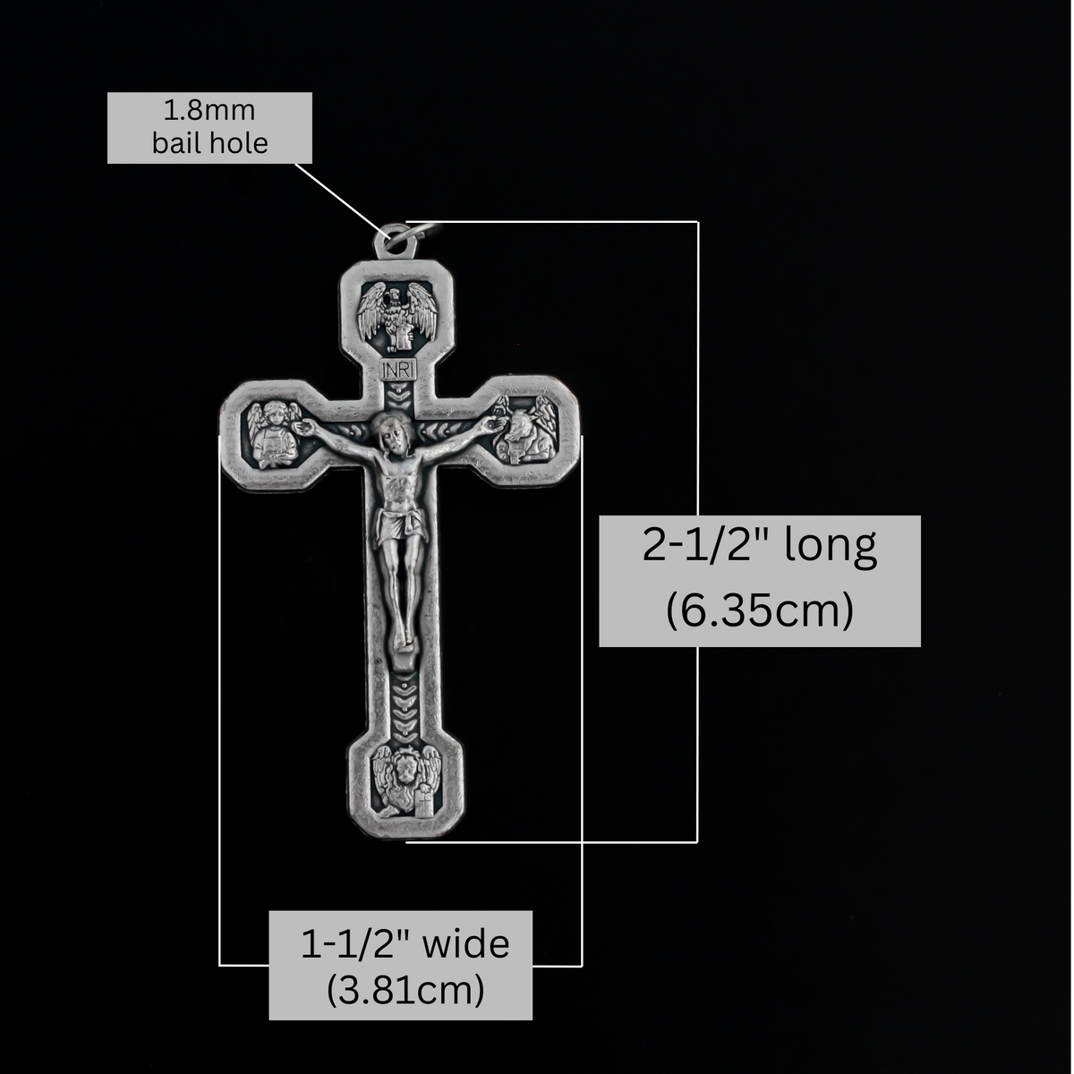 Large Via Crucis crucifix pendant. Surrounding the corpus of Christ on this the cross are images of the four authors of the Gospels - Matthew, Mark, Luke and John