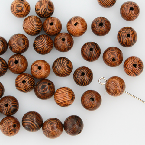 Natural Wenge Wood Beads - 8mm Round Brown Mala Prayer Beads, 60pcs