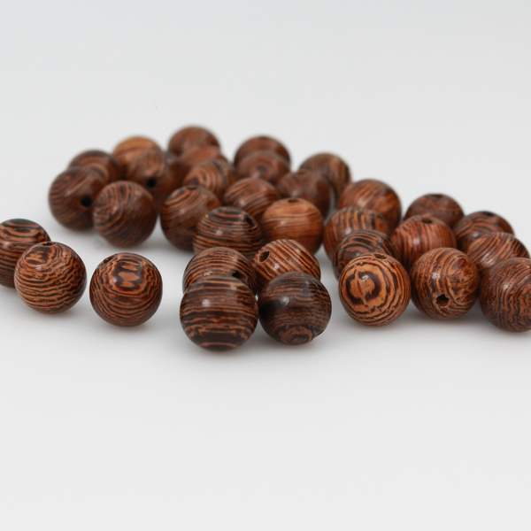 Natural Wenge Wood Beads - 8mm Round Brown Mala Prayer Beads, 60pcs