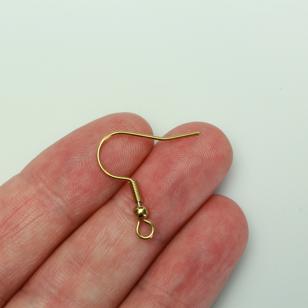 304 Stainless steel earring hooks that have 18k gold plating with a horizontal loop, 21 gauge wire