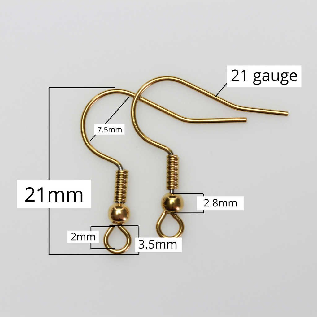 18K Gold Plated Earring Hooks with Horizontal Loop - 21 gauge, 30