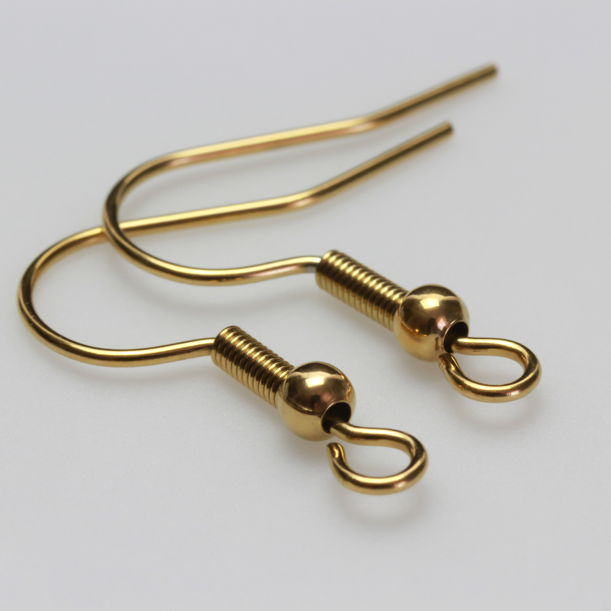 304 Stainless steel earring hooks that have 18k gold plating with a horizontal loop, 21 gauge wire