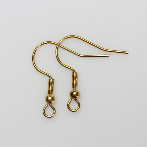 304 Stainless steel earring hooks that have 18k gold plating with a horizontal loop, 21 gauge wire. 