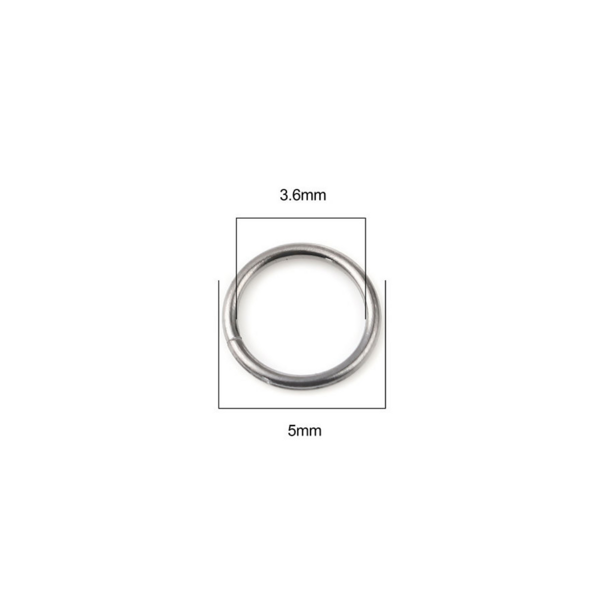 5mm gunmetal gray jump rings made from an iron-based alloy.