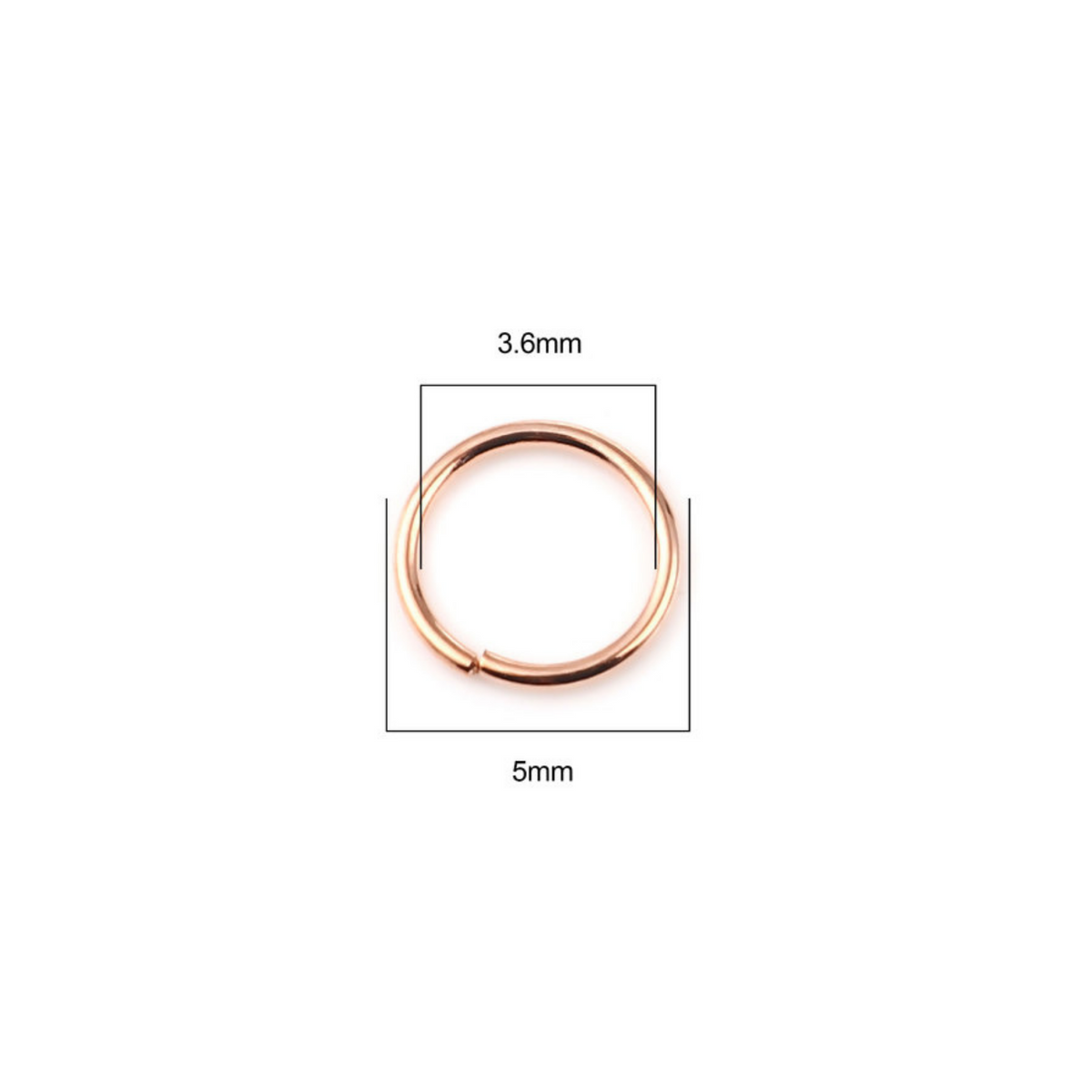5mm rose gold jump rings made from an iron-based alloy.