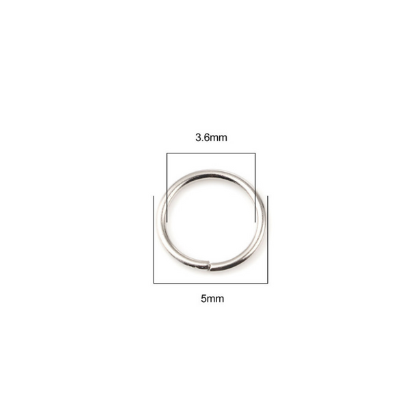 5mm silver-tone jump rings made from an iron-based alloy