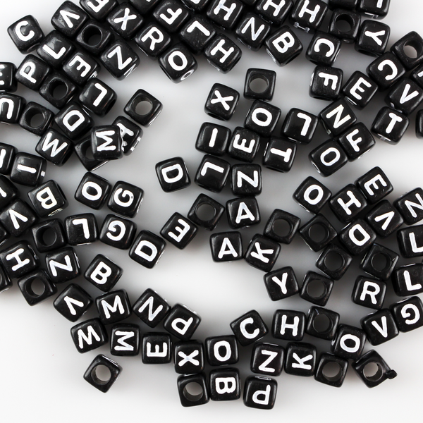 6mm Alphabet Cube Beads - Black Acrylic Square Opaque - Random Mix of 125 Beads