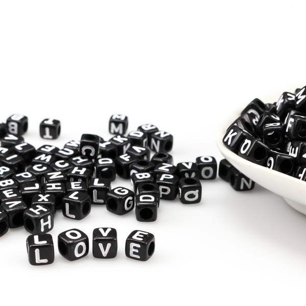 6mm black alphabet cube Beads