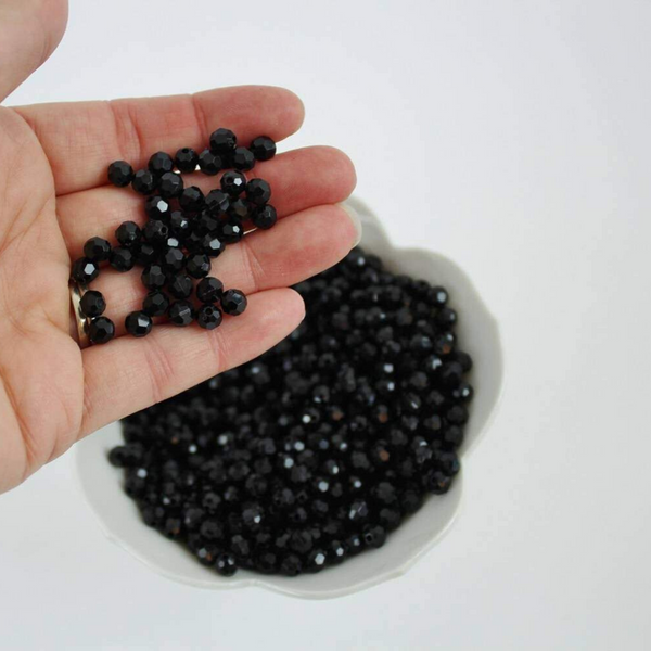 black acrylic 6mm Round Faceted Prayer Beads