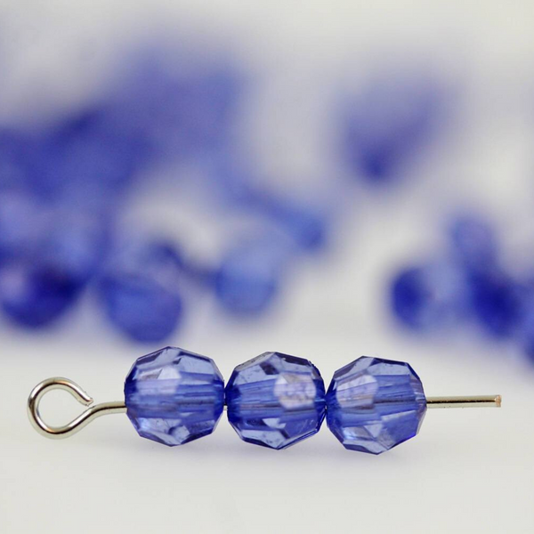 Blue Transparent Acrylic Beads 6mm Round Faceted - 60pcs