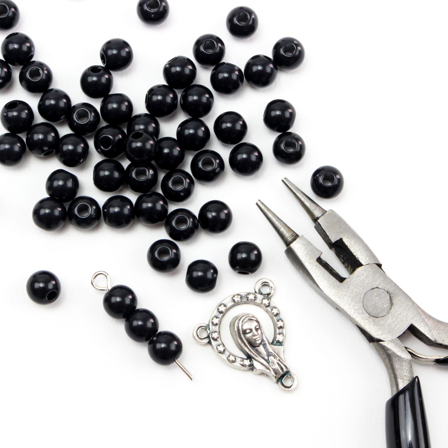 Acrylic 6mm Round Black Beads for Five Decade Rosary - 100 beads