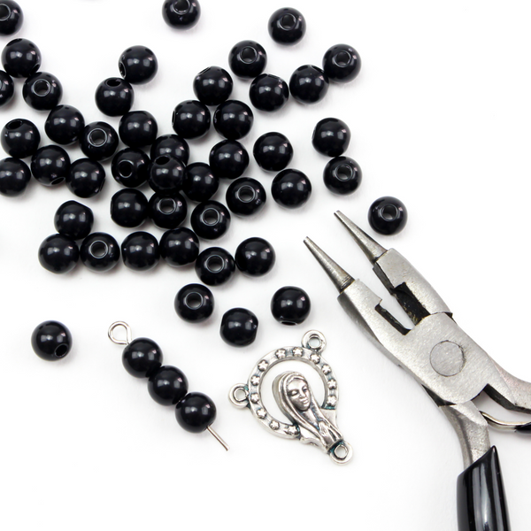 6mm Round Black Beads - Acrylic Gumball Chunky Prayer Beads for Five Decade Rosary - 60 Beads