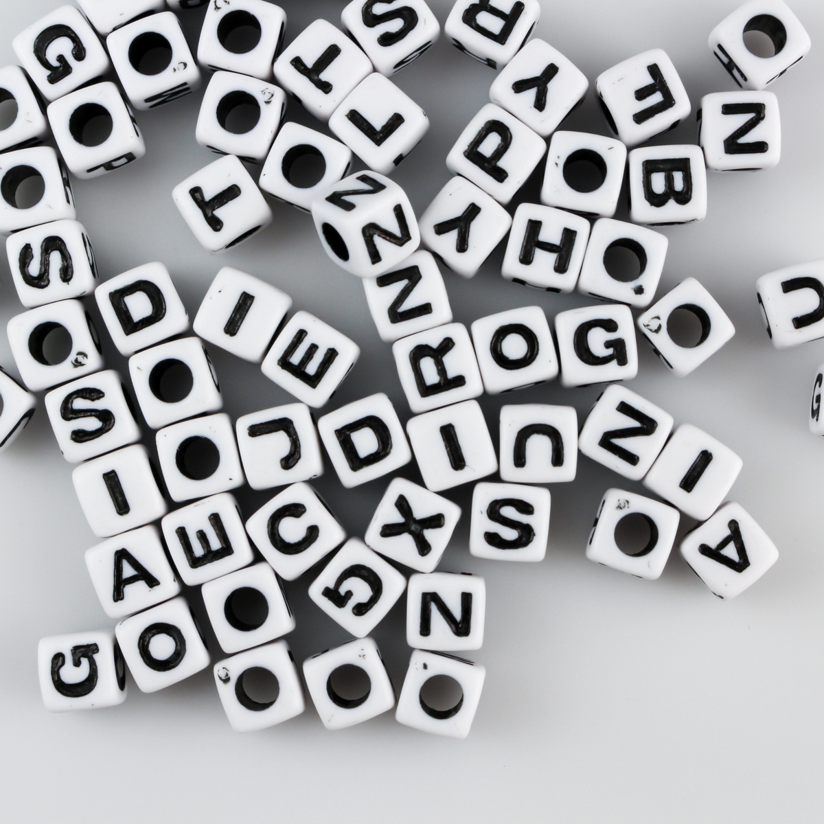 6.5mm Alphabet Cube Beads - White Acrylic Square Opaque - Random Mix of 125 Beads
