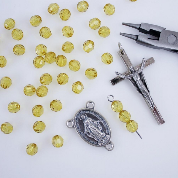 Yellow Transparent Acrylic Beads - 6mm Round Faceted Prayer Beads for Five Decade Rosary - 60pcs