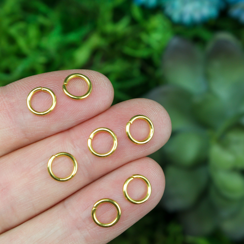 Gold plated iron-based alloy open (not soldered closed) jump rings