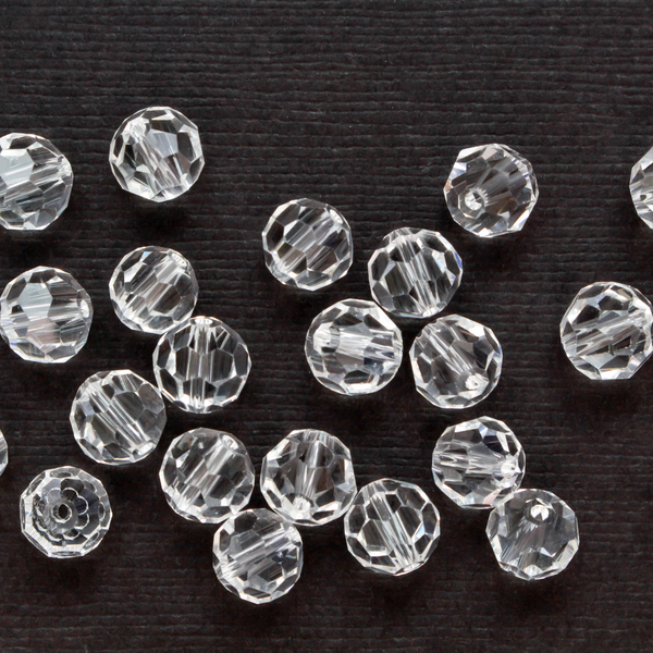 Asian cut crystal glass beads. Clear 8mm round faceted transparent. Sold in packages of 60 beads