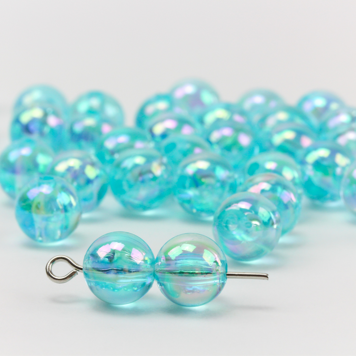 8mm Light Blue Beads - AB Iridescent Transparent Round Acrylic Gumball Beads - 60pcs