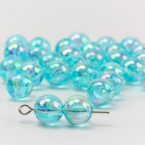 8mm Light Blue Beads - AB Iridescent Transparent Round Acrylic Gumball Beads - 60pcs
