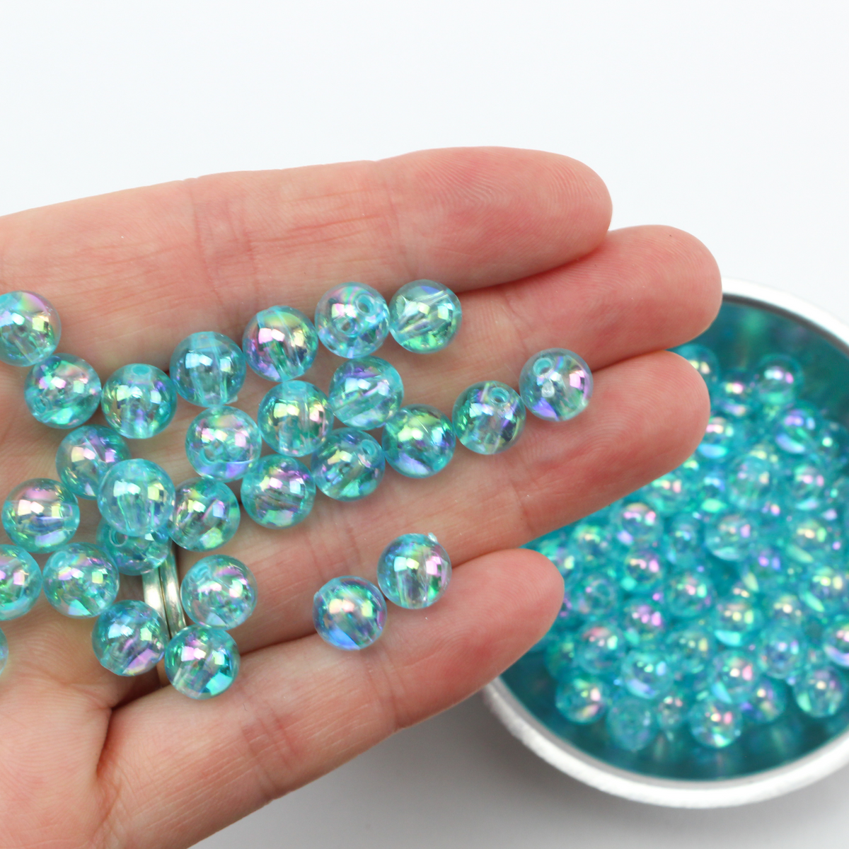 8mm Light Blue Beads - AB Iridescent Transparent Round Acrylic Gumball Beads - 60pcs