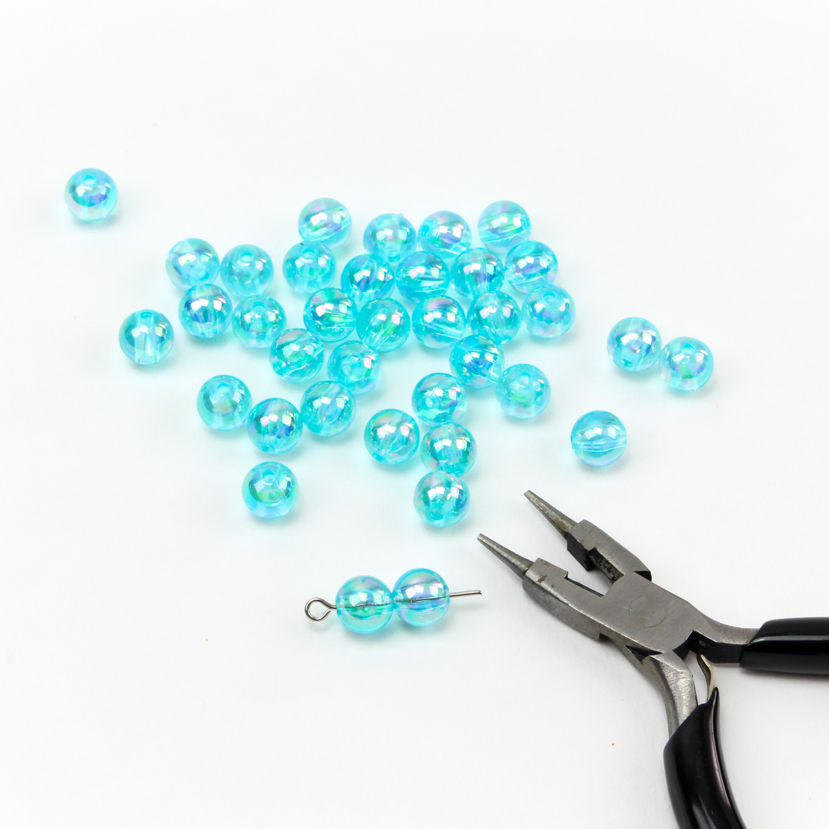 8mm Light Blue Beads - AB Iridescent Transparent Round Acrylic Gumball Beads - 60pcs