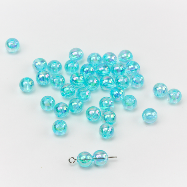 8mm Light Blue Beads - AB Iridescent Transparent Round Acrylic Gumball Beads - 60pcs