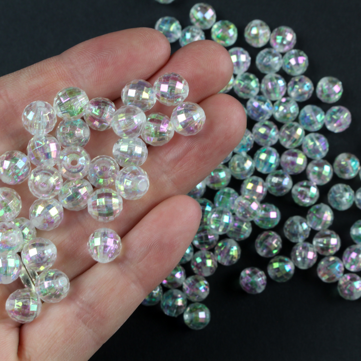 8mm Clear Aurora Borealis Beads - AB Iridescent Transparent Faceted Acrylic Gumball Prayer Beads for Five Decade Rosary - 60 Beads