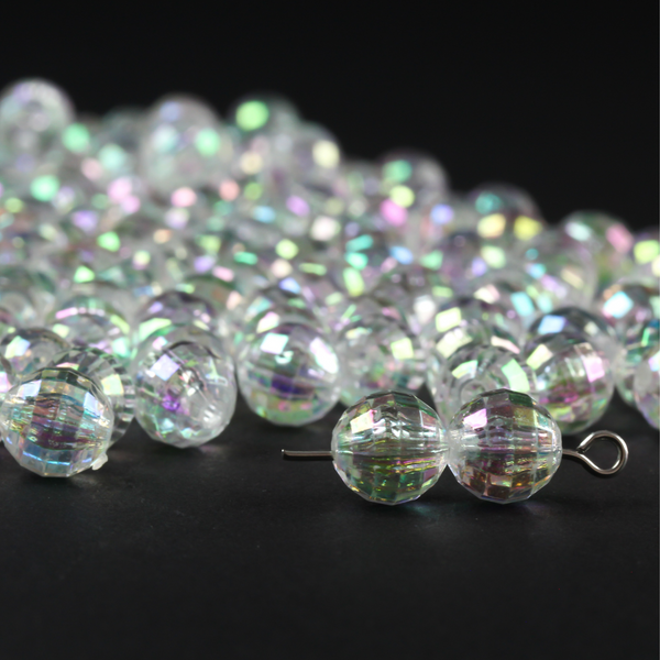 8mm Clear Aurora Borealis Beads - AB Iridescent Transparent Faceted Acrylic Gumball Prayer Beads for Five Decade Rosary - 60 Beads