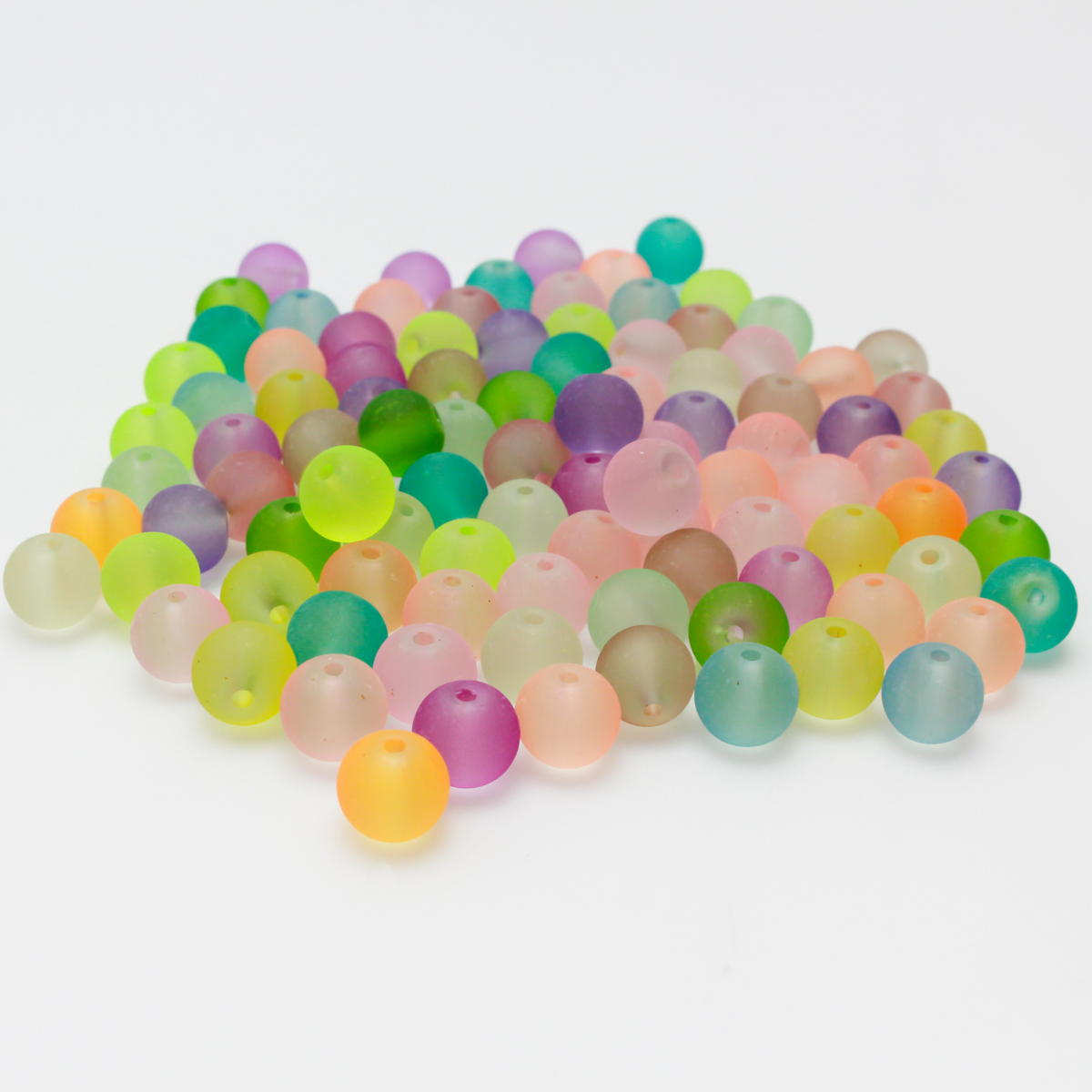 Transparent frosted glass beads in a random mix of colors, 8mm x 7mm