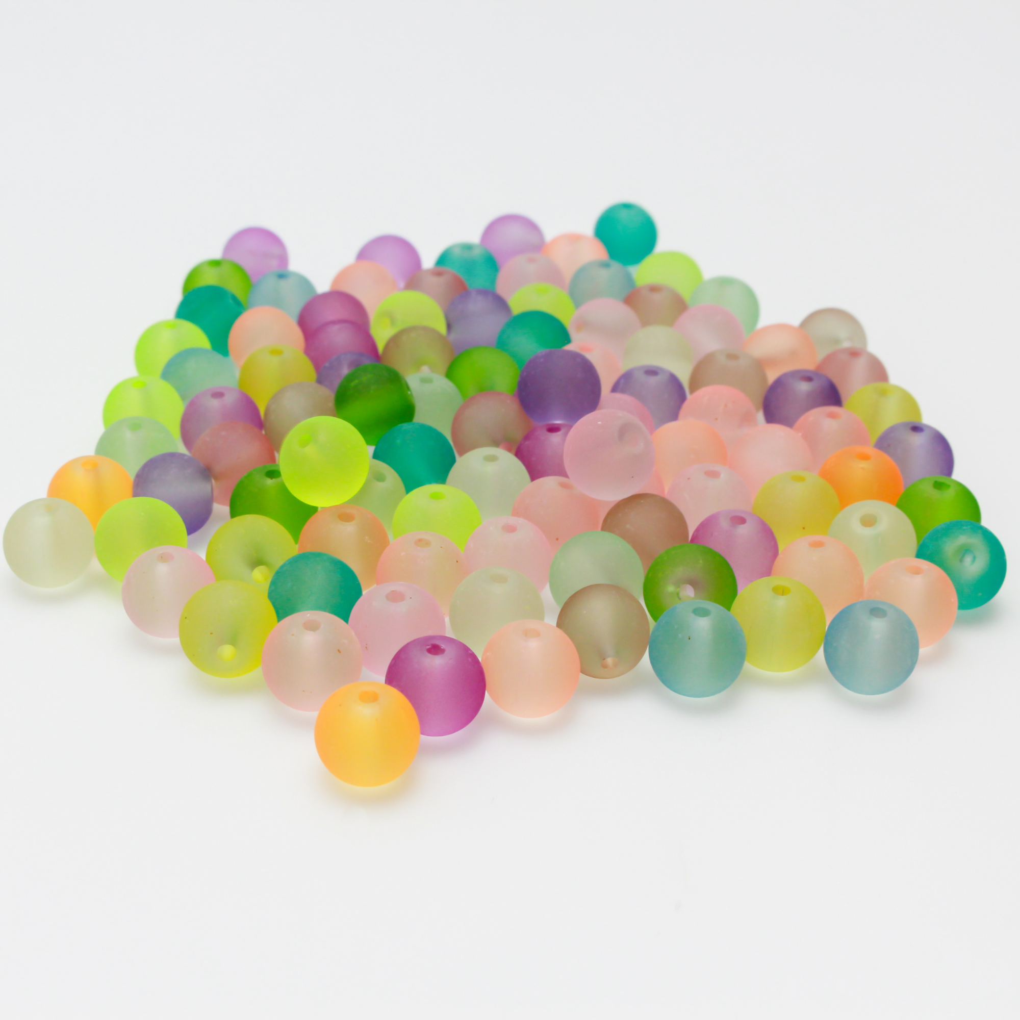 Transparent frosted glass beads in a random mix of colors, 8mm x 7mm