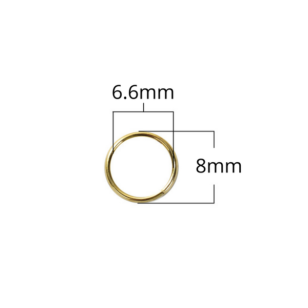 8mm Gold Plated Jump Rings 21 Gauge Iron Based Alloy - 100pcs 8mm x 0.7mm