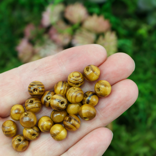 Pine Wood Beads - 8mm Round Brown Mala Prayer Beads or Five Decade Rosary 60pcs