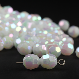 qhite opaque iridescent round faceted beads that 8mm with 1.5mm hole