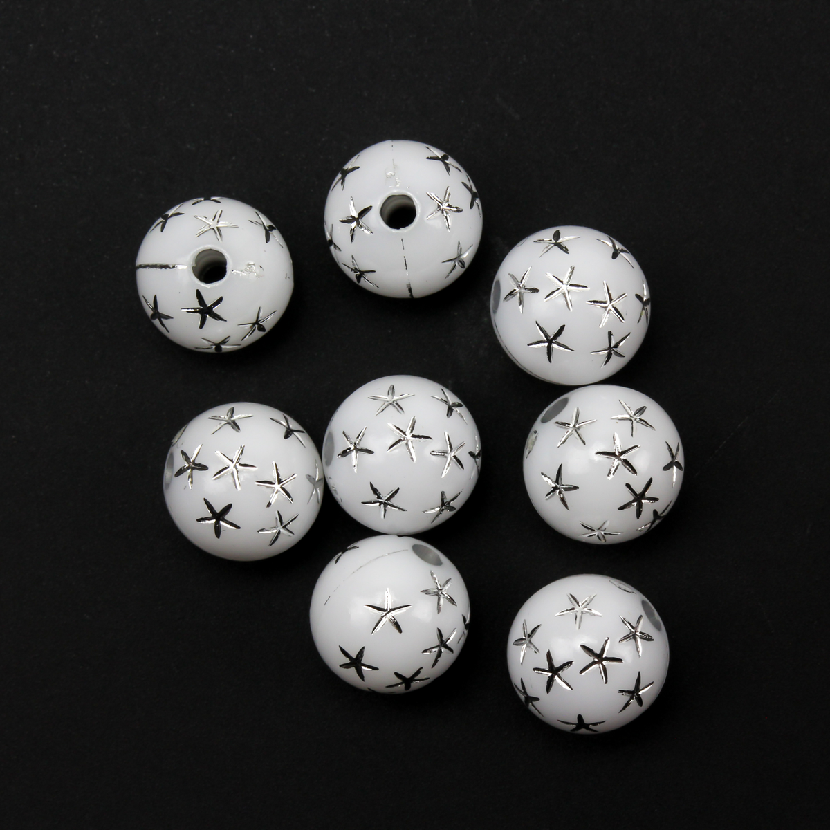 8mm White Beads with Silver Stars - Celestial Queen of Heaven Prayer Beads for Five Decade Rosary - 60 Beads