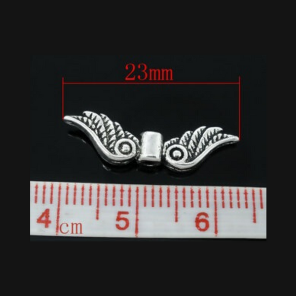 Angel Wing Spacer Beads - Guardian Angel Wing Charms in Antiqued Silver, 30pcs