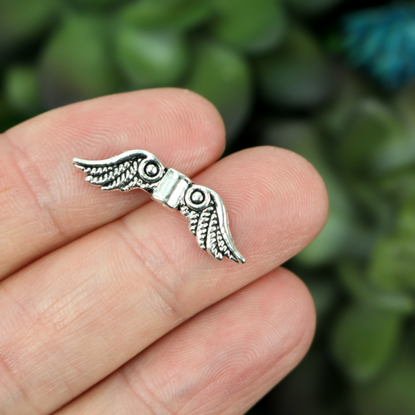 angel wings spacer bead in silver tone color